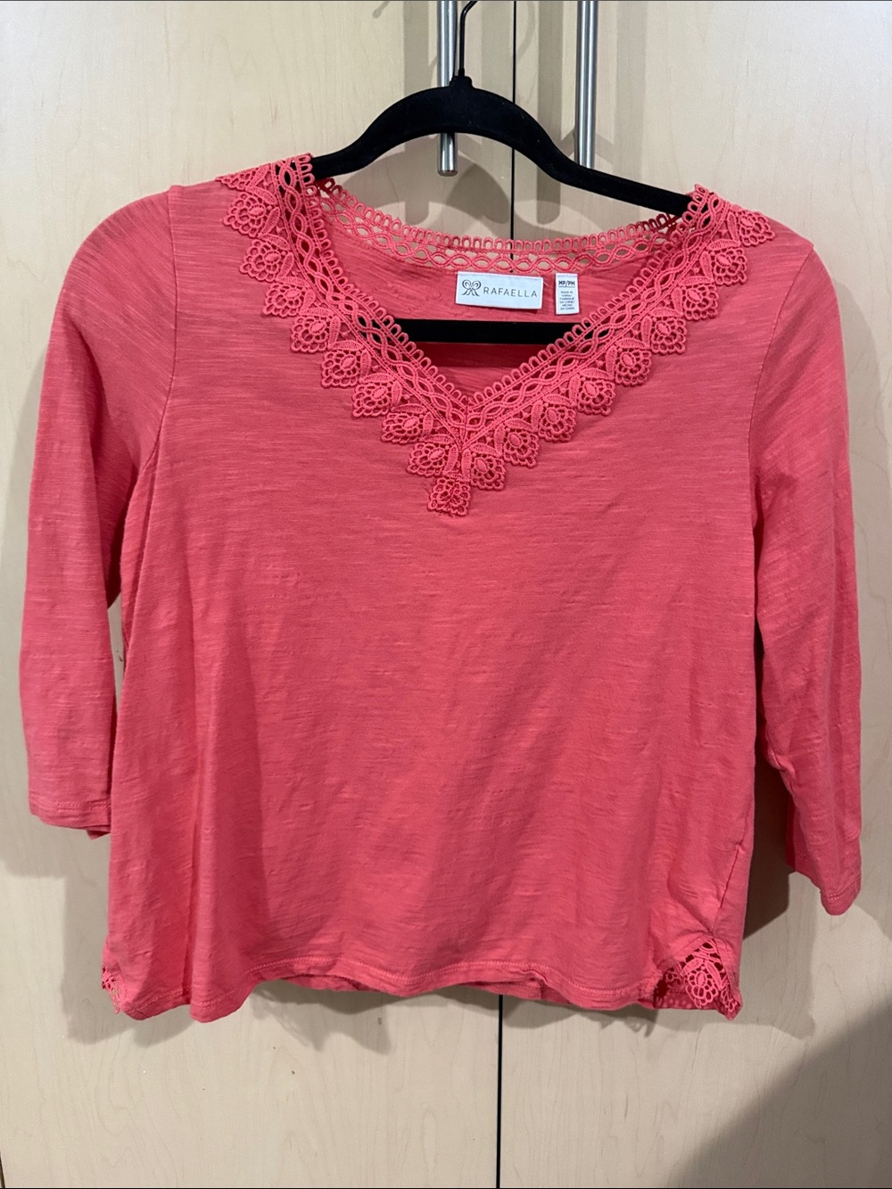 Rafaella Coral Crochet-Trim V-Neck Long Sleeve Top